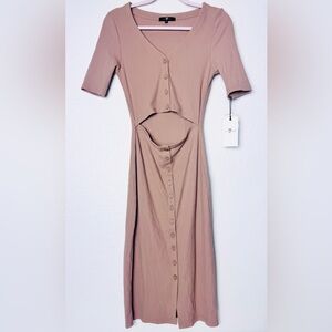 7 FOR ALL MANKIND TAN CUTOUT MIDI DRESS NWT SIZE SMALL KNIT STRETCHY